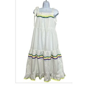 Beulah Women's Cotton Pockets Layered Fit Flare Tie Shoulder Dress Sz Medium NWT